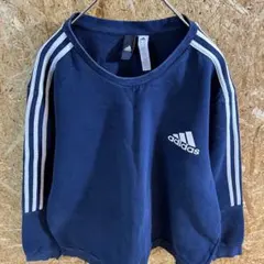 【アディダス】スウェット　パフォーマンスロゴ　3本ライン　ネイビー　古着★２XL