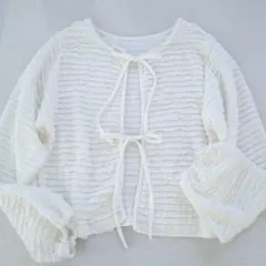 チップクリップ◇リボンカーディガン ワイドスリーブ シアー バレエコア L