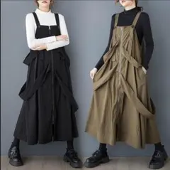 大きいサイズ サロペット　カーキ　ワンピースレディース 秋冬　春 新品 個性u