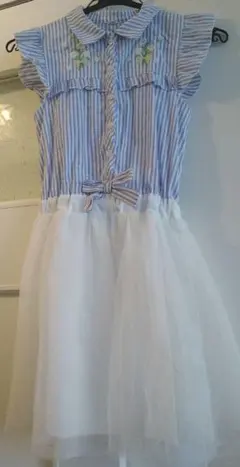 ストライプ ワンピース フリル袖 サイズ140 小さめ