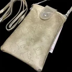 （新品）猫型押しスマホケース スマホポーチ ショルダーベルト付き　<ゴールド>