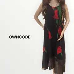 Owncode シフォン　ロングワンピース　花柄　フラワー柄　ブラック　春夏
