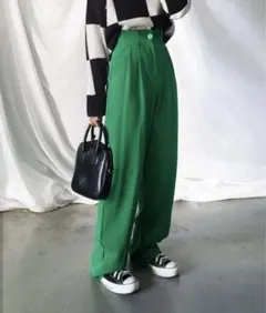 me＋em select 太ベルトハイウエストカラータックスラックス