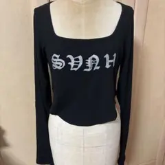 クロップド丈 長袖Tシャツ 黒