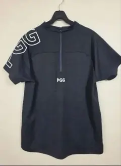PGG ブラック メンズゴルフ 半袖ジップアップ Tシャツのサムネイル