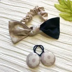 お買い得♡お揃い　シュシュ付　お花柄シングルリボン　くるみボタン 3個セット