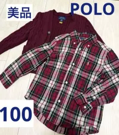 美品★POLOラルフローレン、カーディガン、ギンガムチェックシャツ、100サイズ