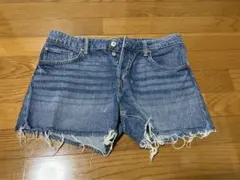 デニムショートパンツ フリンジヘム