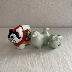 犬 羊 戌 未 置物3点セット 郷土玩具 陶器 昭和 레트로 土鈴 貫入 干支飾り