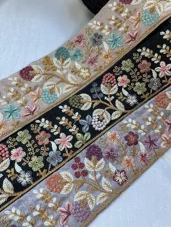 インド刺繍リボン 50cmカット 3本セット SALE インドリボン 刺繍