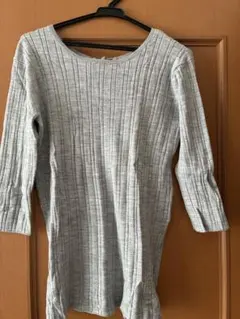 スピック&スパン グレー リブ編み ７部袖ニットセーター