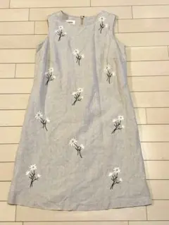タルボット Talbots US6 M 花刺繍 ノースリーブ リネン ワンピースのサムネイル