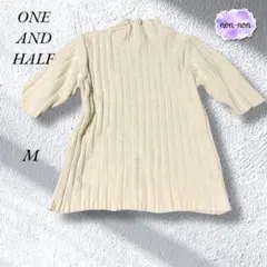A766.ワンアンドハーフ/ニットトップス【M】ホワイト/5部袖/ハイネック