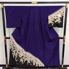 単衣 洗える着物 金彩 花柄 紋無し 裄66 付下げ 訪問着 着物 T-8982