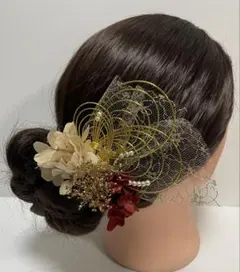 834.成人式　卒業式　水引髪飾り　プリザーブドフラワー