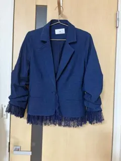 Vin ネイビー レースフリンジ テーラードジャケット
