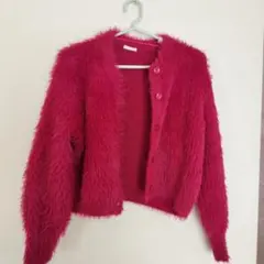 ピンク ファー風カーディガン 長袖
