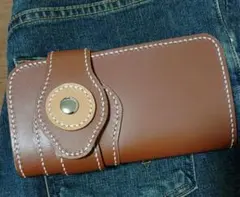 ハンドメイド　本革ブラウン スナップボタン付き長財布