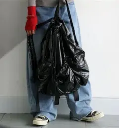 【訳あり】ブラック ドローストリング リュック