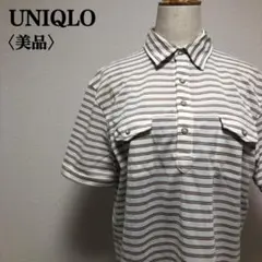 【美品】ユニクロ　定番万能大人気ボーダー柄ポケット付半袖ポロシャツ