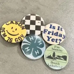 ヴィンテージ 風　缶バッジ　5個セット　32㎜　スマイル　チェッカーフラッグ