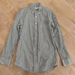 UNIQLO 長袖シャツ Sサイズ 緑と白のストライプ 100%綿
