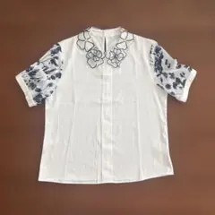Millennial Generation 半袖 ブラウス 花柄 刺繍 襟