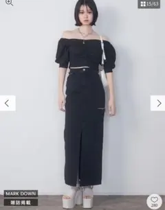 サイドカットデニムスカート ブラック