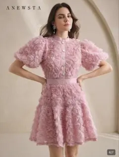 ANEWSTA ピンク フラワーエンボスドレス　パーティドレス　大幅値下げ