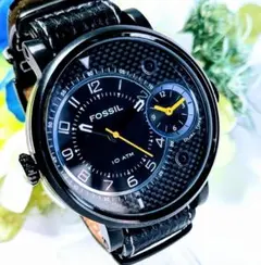 良品＆希少 FOSSILフォッシル腕時計ブラック存在感抜群デュアルタイム USAのサムネイル