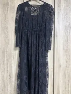 Bou Jeloud レースワンピース 黒 ロング丈 結婚式 お呼ばれドレス M