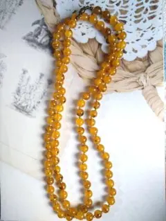 ネックレス　アンティーク　昭和レトロ　ビーズネックレス　イエロー