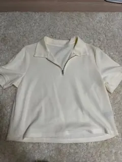 クリーム色 半袖ポロシャツ ジッパー付き