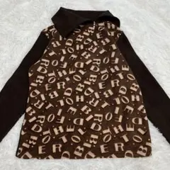 英字　総柄　タートルネック　トレーナー　長袖　2way LL