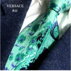VERSACE ネクタイ ネイビー ターコイズブルー メデューサ ボタニカル柄のサムネイル