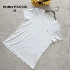 ⑧17 トミーヒルフィガー M 半袖Tシャツ 白 無地 ロゴ刺繍 綿100%のサムネイル