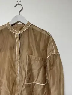 CLASSICAL ELF シアーバンドカラービッグシャツ ブラウン