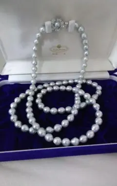 三越 ブルーグレーパール ロングネックレス 刻印silver - メルカリ