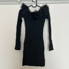 GRLファーオフショルダーニットミニワンピース