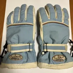 ヴィンテージ　ellesse スキーグローブ 水色/クリーム色　レディースL