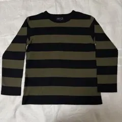 agnès b 長袖ボーダーシャツ ブラック×カーキ Mサイズ