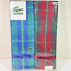 LACOSTE ラコステ　フェイスタオル２枚　チェック　ブルー　レッド