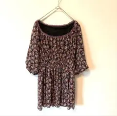 【リヨンデゥ】ペイズリー柄 花柄 シフォン ブラウス チュニック 38 M