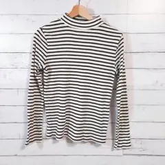 【良品】シネマクラブ　レディース　ボーダー柄　モックネック　ロンT　M　白黒のサムネイル