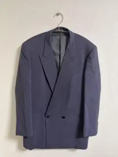 Aquascutum ダブル テーラードジャケット ネイビー チェック ウール
