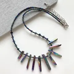 41cm　オーロラ　水晶　ハンドメイド　ビーズネックレス