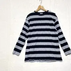 GU メンズ ボーダーカットソー M 黒×グレー コットン100% 長袖
