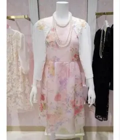 《美品》Rose Tiara オーガンジープリントワンピース 花柄 ピンク XL