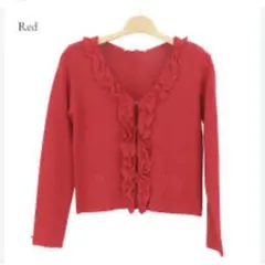 Super Beauty フリル付きレッドカーディガン 42