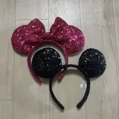ディズニー カチューシャ 2個セット スパンコール ピンク ブラック